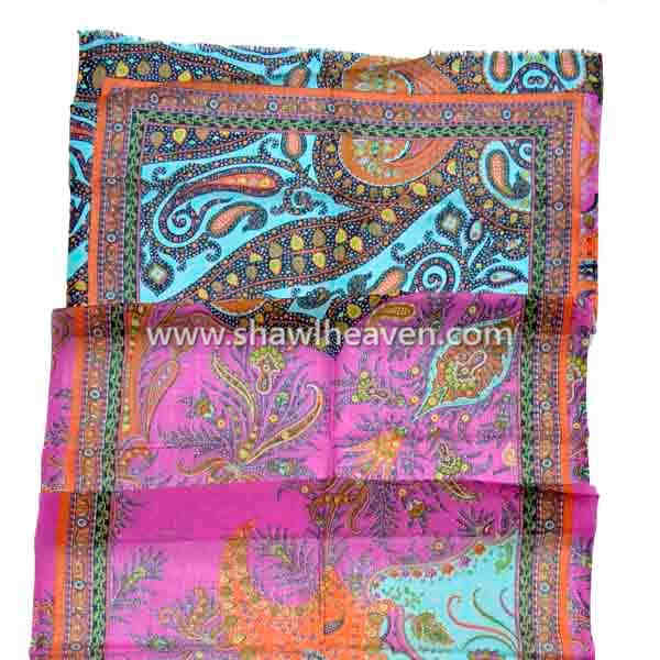 Digital print wool scarves and shawls